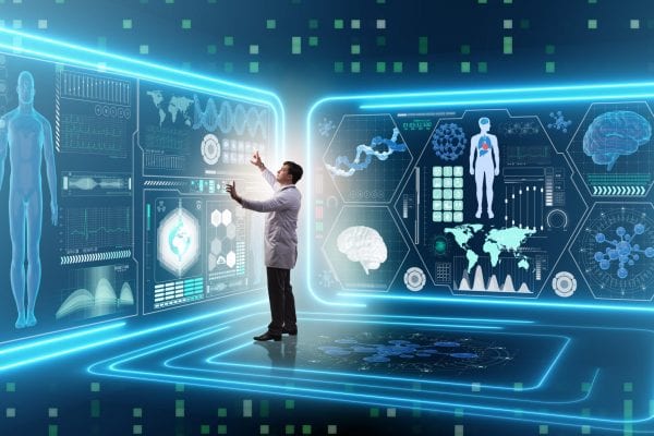 Man doctor in futuristic medicine medical concept